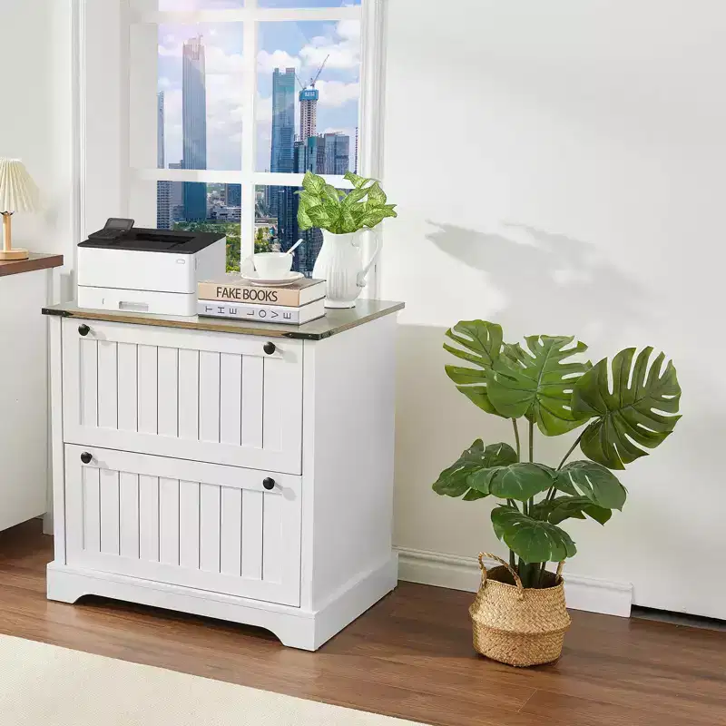 2 Drawer File Cabinet, 30 Wood Lateral Filing Cabinet w/File Folders for A4/Letter/Legal Size, Rustic Storage Cabinet Storage for Home Office
