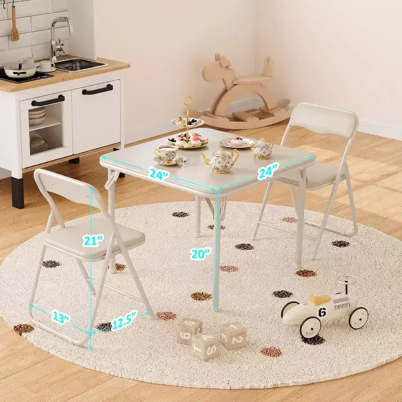 Children's folding table and chair set, one table and two chairs, with PU cushions, easy to place, suitable for children to eat, read and play