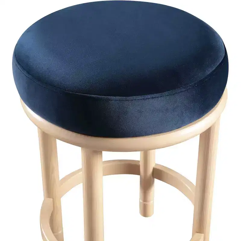 Navy Velvet Round Counter Stool, Armless, Seats 1