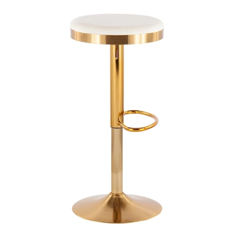 Lumisource Dakota Barstool in Gold Steel and White Leather - Set of 2 - 15Lx15Wx23-31.75H