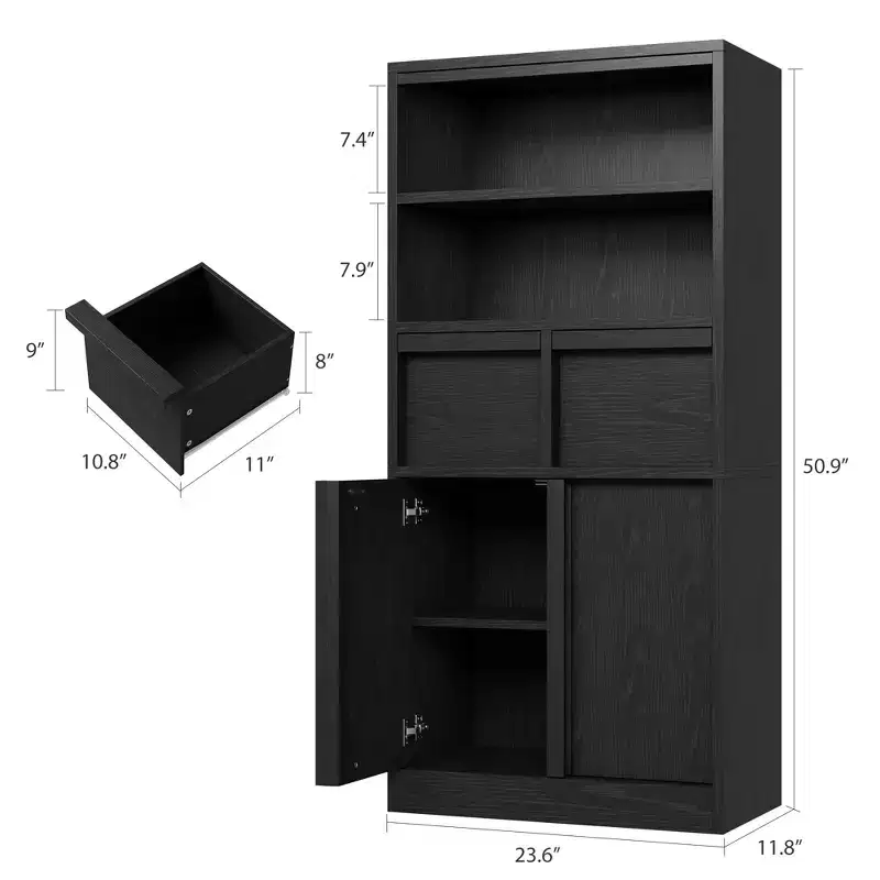 Bathroom Cabinet with Doors Drawers, Freestanding Floor Storage Cabinet, Tall Bathroom Organizer Cabinet for Bathroom, Living Room, Kitchen, Pantry