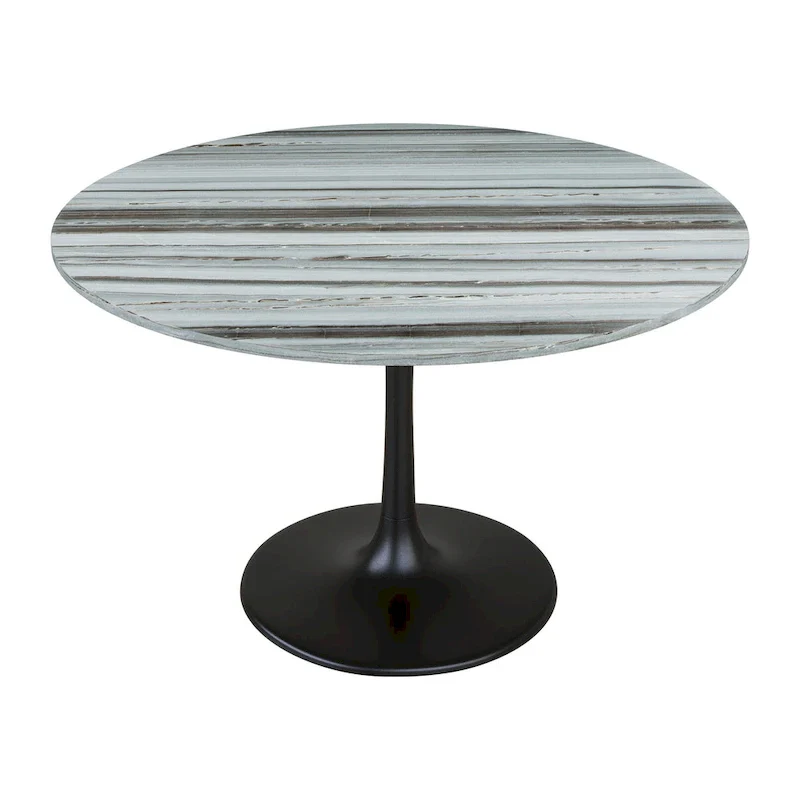 Marble Top Dining Table with Steel Base – Gray & Black