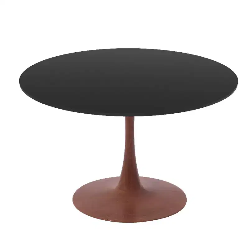 LeisureMod Bristol Round Dining Table  MDF Top with Cherry Wood Steel Pedestal Base, Modern Accent Table for Kitchen, Dining Room & Small Spaces