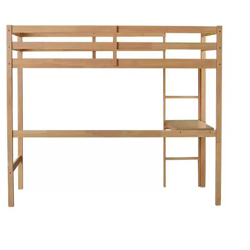 MAYEERTY Twin High Loft Bed with Safety Guardrail, Bulit-in Desk, Ladder Beige