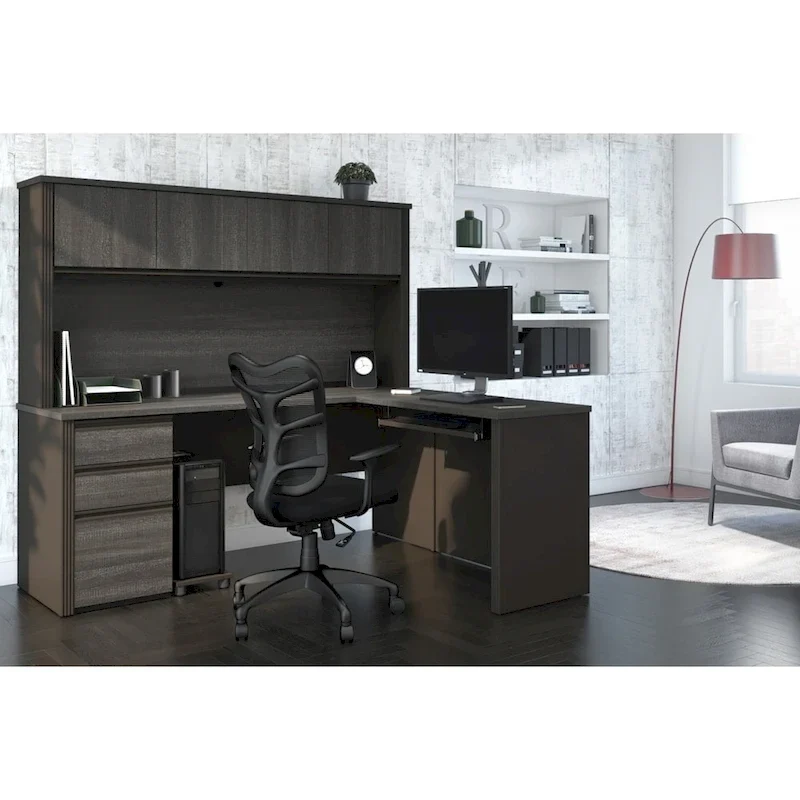 Prestige Plus L-shaped Workstation Desk with Hutch