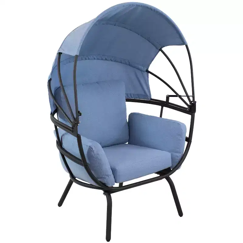 Sunnydaze Modern Luxury Patio Lounge Chair with Retractable Shade - Powder-Coated Aluminum Frame with Polyester Cushions and Canopy