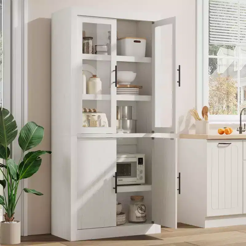 Tall Kitchen Pantry Storage Cabinet with 2 Doors & Adjustable Shelves, Pantry Cupboard & Large Storage Space for Dining & Living Room