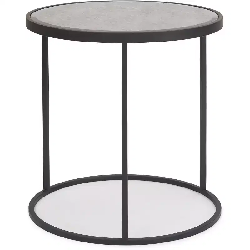 Gramercy Round Mirrored Side Table Black - Finch: Antique Finish, No Assembly Required, Metal Frame
