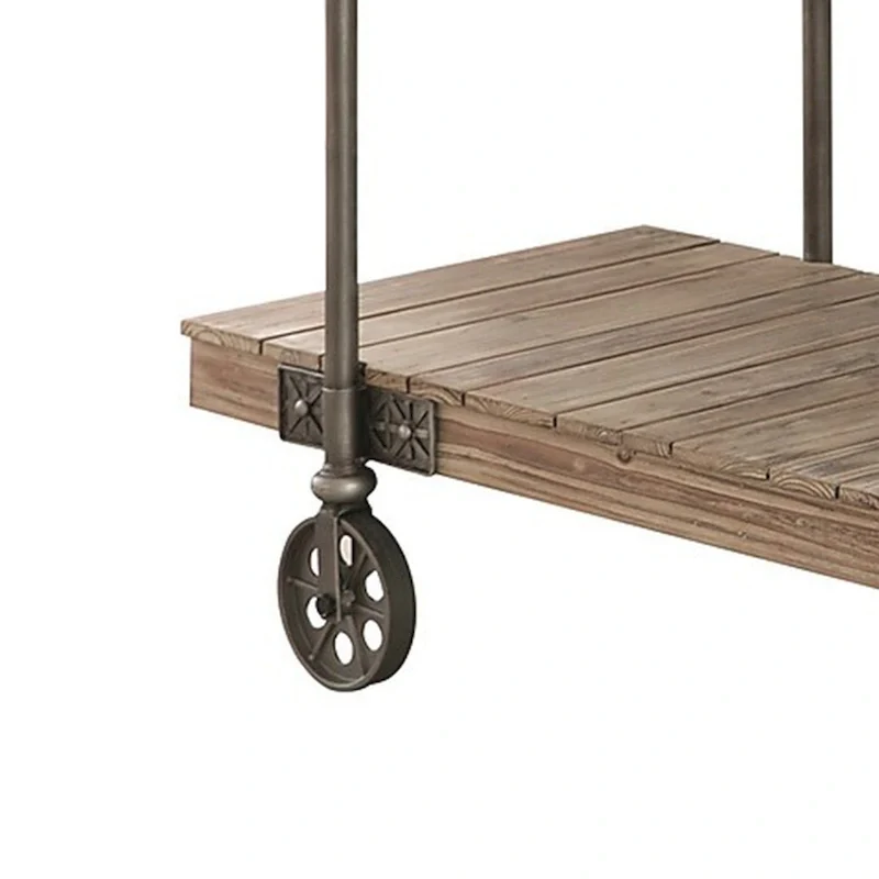 Industrial Sofa Table with Slatted Plank Design and Wheel Legs - 47W