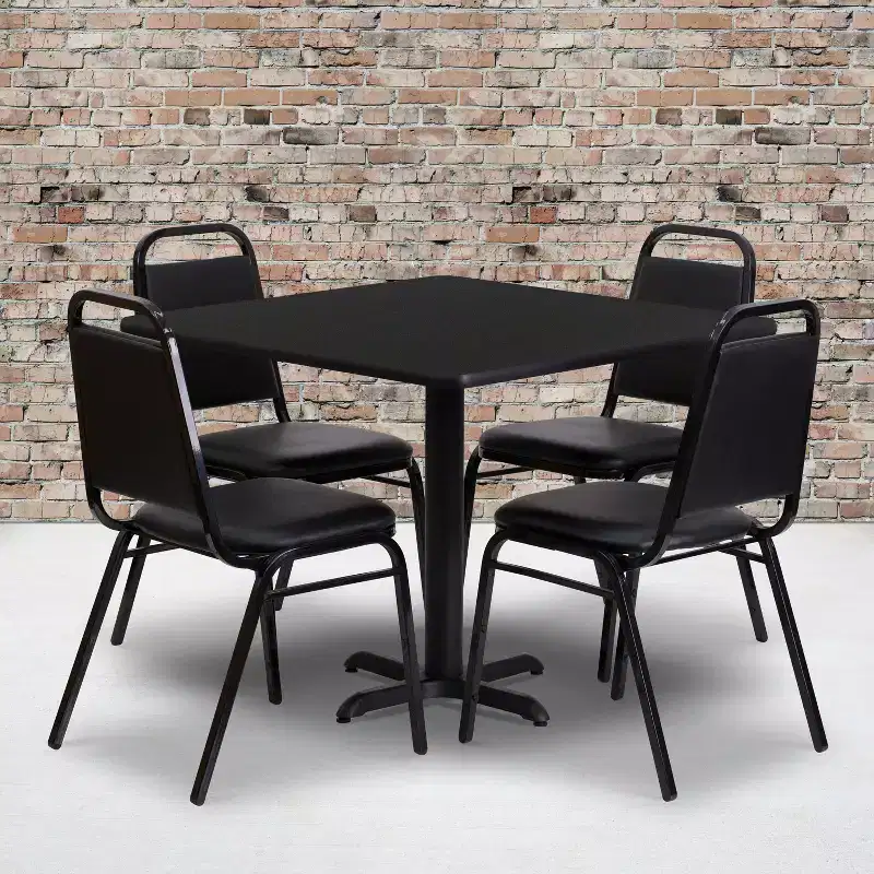 Emma and Oliver 36 Square Laminate X-Base Table Set with 4 Banquet Chairs