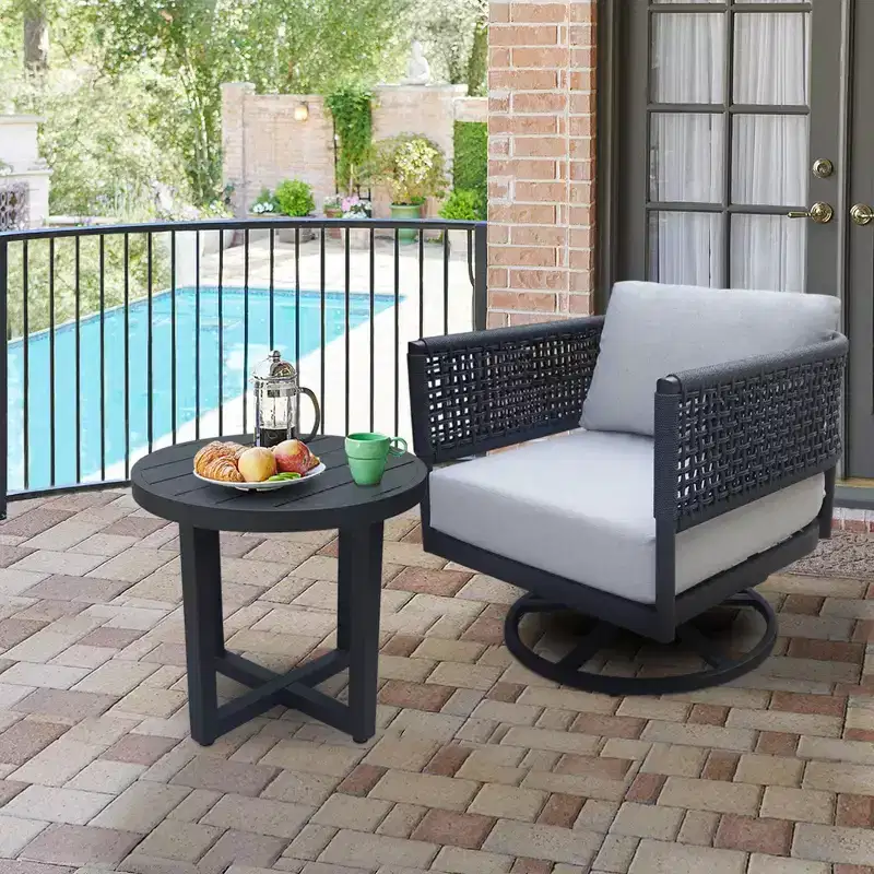 International Concepts 2pc Woven Abaca Rope Outdoor Patio Set: Swivel Chair & End Table