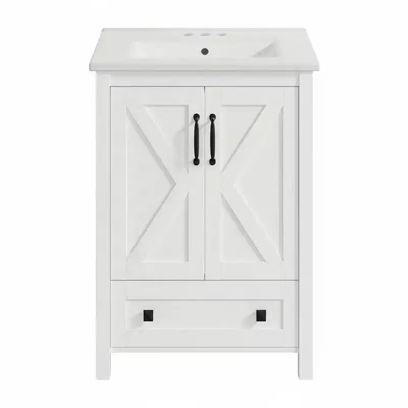 24/30 Inch Modern Vanity with Ceramic Sink 2 Doors 1 Drawer Freestanding Bathroom Cabinet Contemporary Design for Your Bathrooms