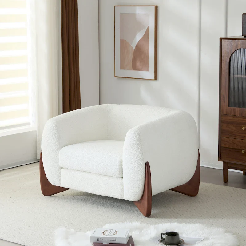 Modern Upholstered Boucle Arm Club Chair with Pocket Spring Seat