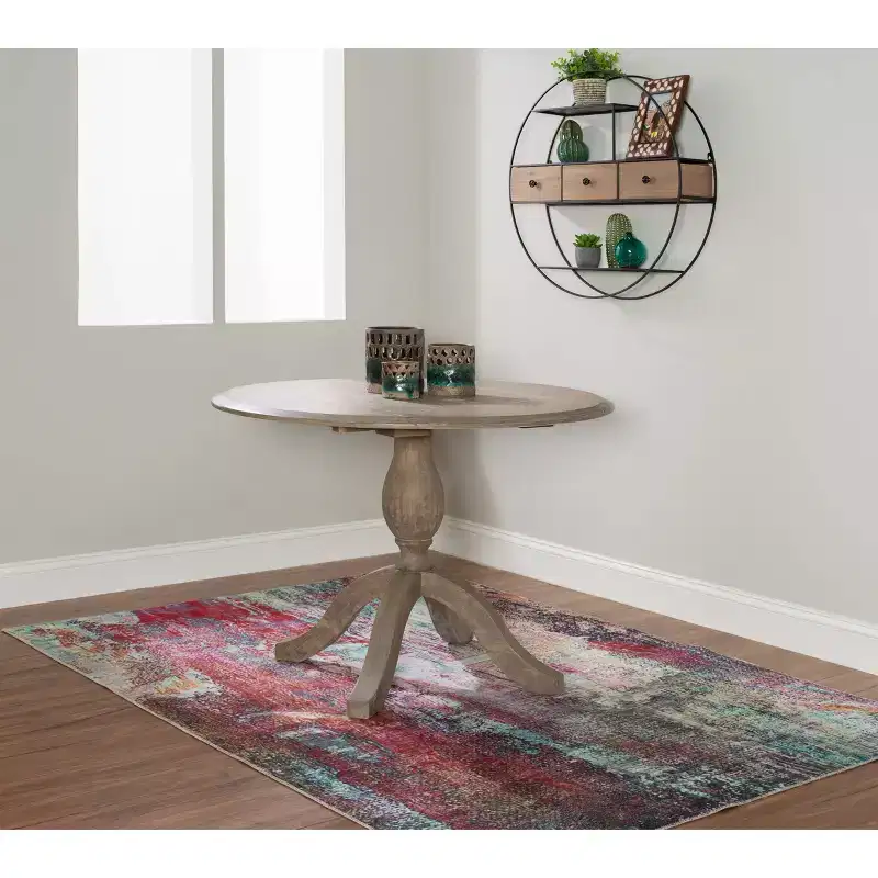 Torino Round Drop-Leaf Dining Table with Pedestal Base - Rustic Grey Wash, Seats 2–4