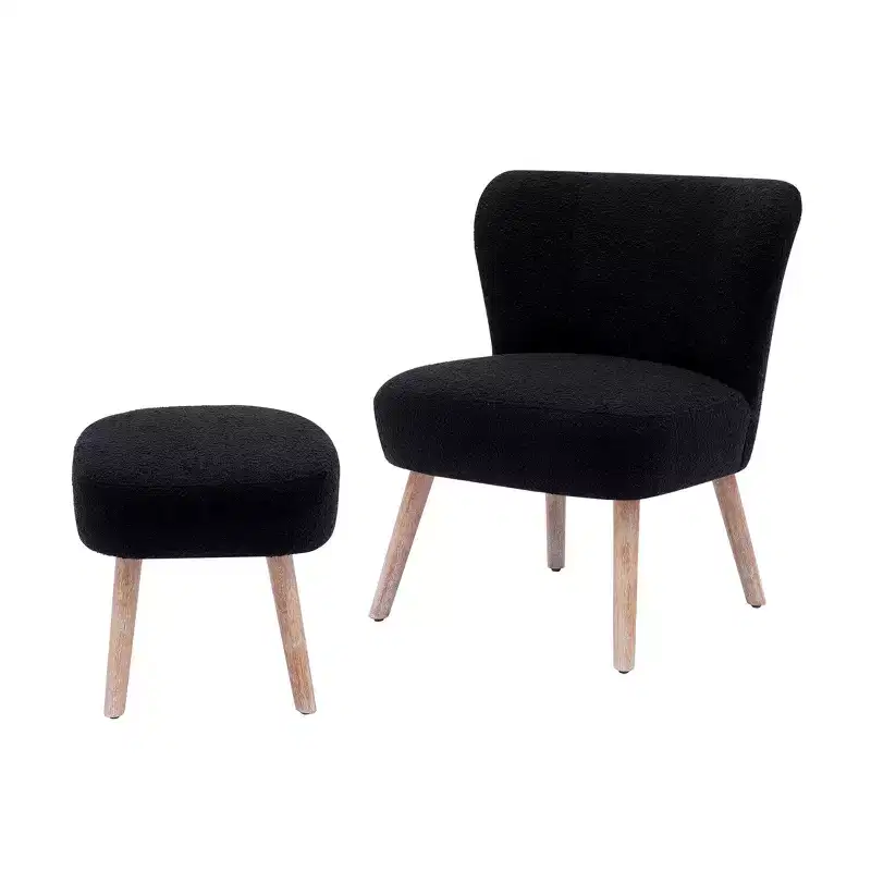 WestinTrends 25.5 Wide Upholstered Boucle Accent Chair with Ottoman Foot Stool Set