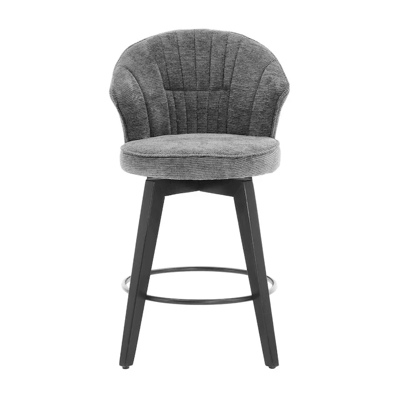 White / Blue / Dark Grey Swivel Bar Stools, Set of 2, Chenille Cushioned Counter Height Chairs with Metal Legs