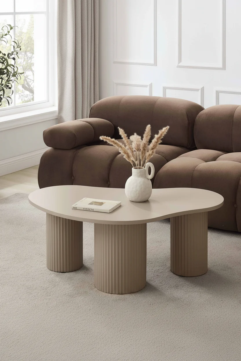 Contemporary Taupe Painted Coffee Table with Irregular Shape for Living Room