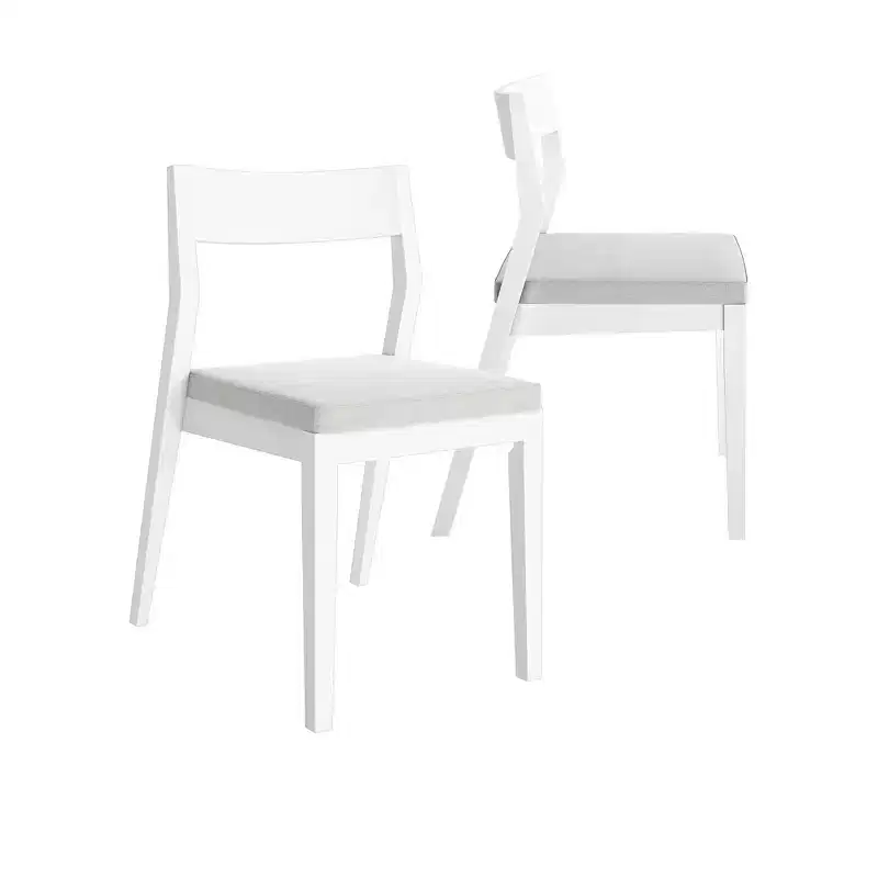 Plank+Beam Set of 2 Modern Dining Chairs, Cushioned Seat Kitchen Chair, Upholstered Solid Wood Chair for OfficeandLivingRoom, White/Cream