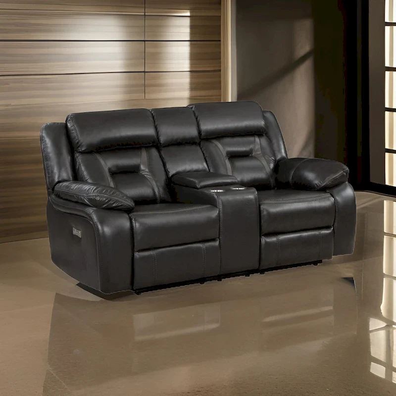Millie 76 Inch Power Dual Recliner Loveseat, Cupholders, Gray Faux Leather