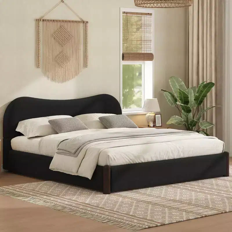 GDFStudio Lopez Upholstered Platform Bed with Wood Supporting