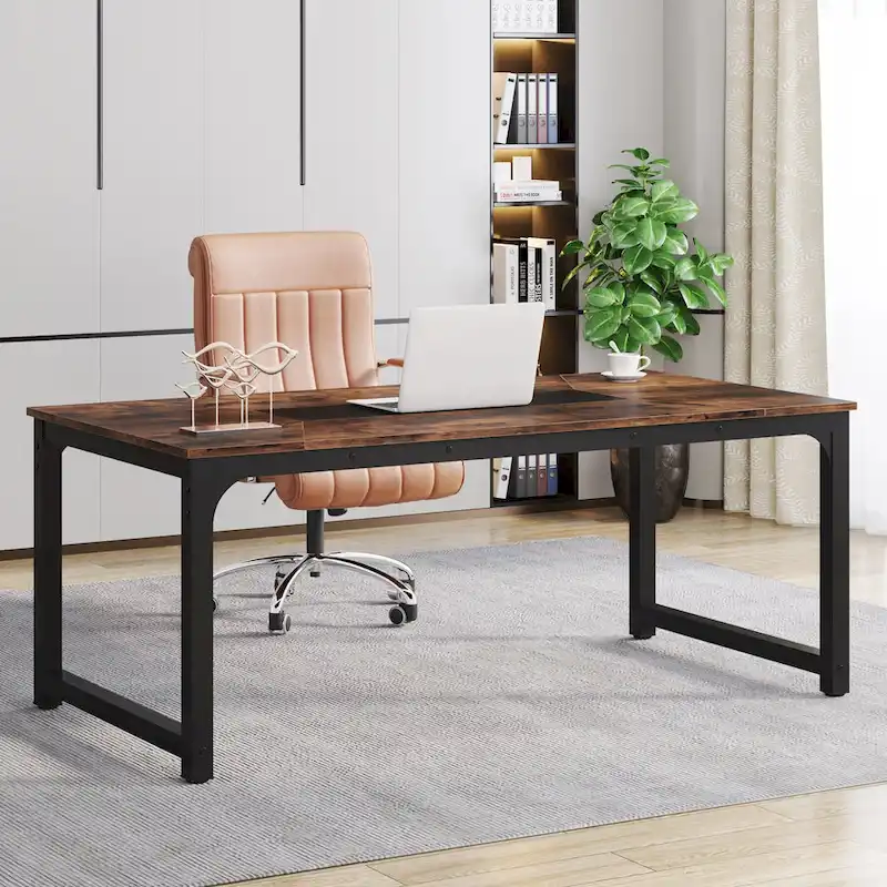 Rustic Brown Large Computer Desk, 70.8 x 35.4 in, 1-Person
