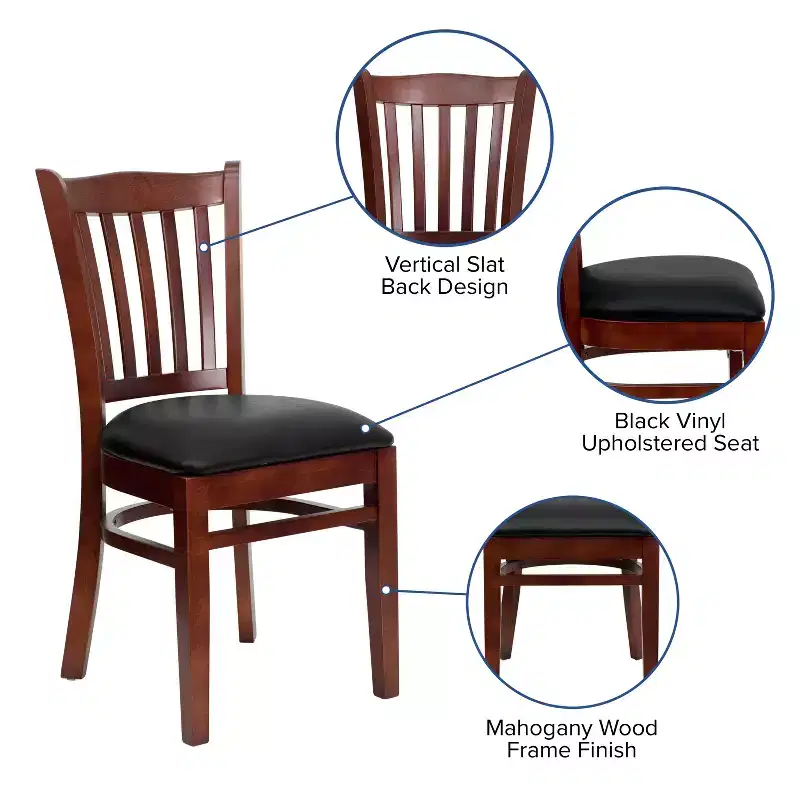 Vertical Slat Back Wooden Restaurant Chair