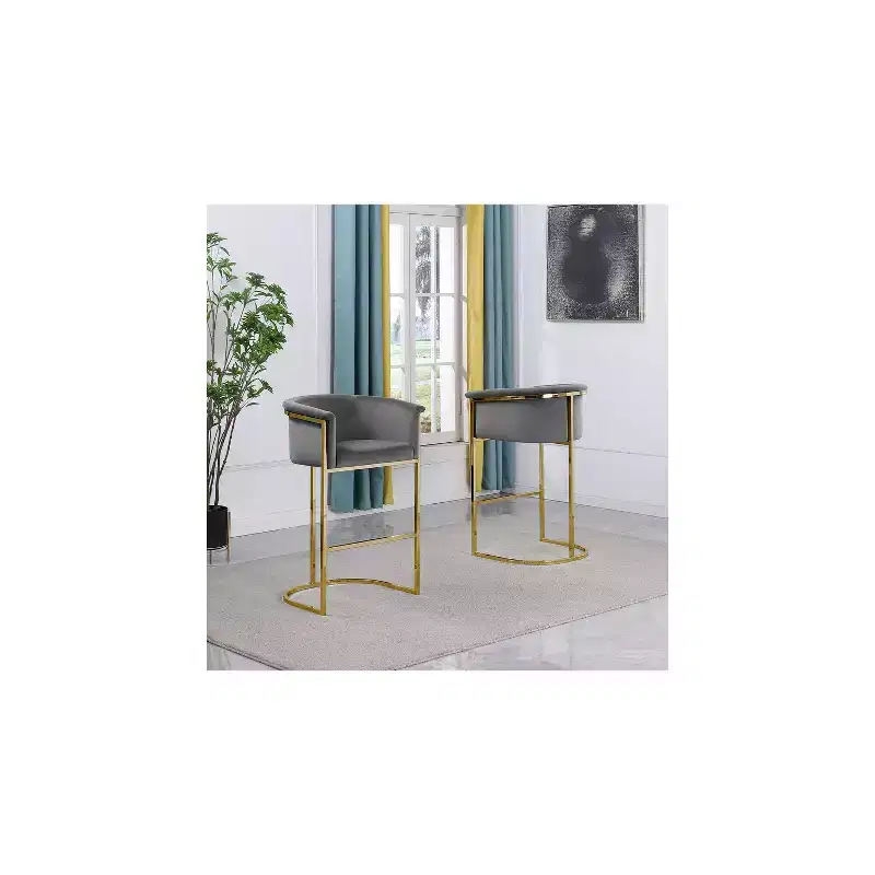 HomeStock Velvet Upholstered Barstool with Gold Legs (Set of 1)