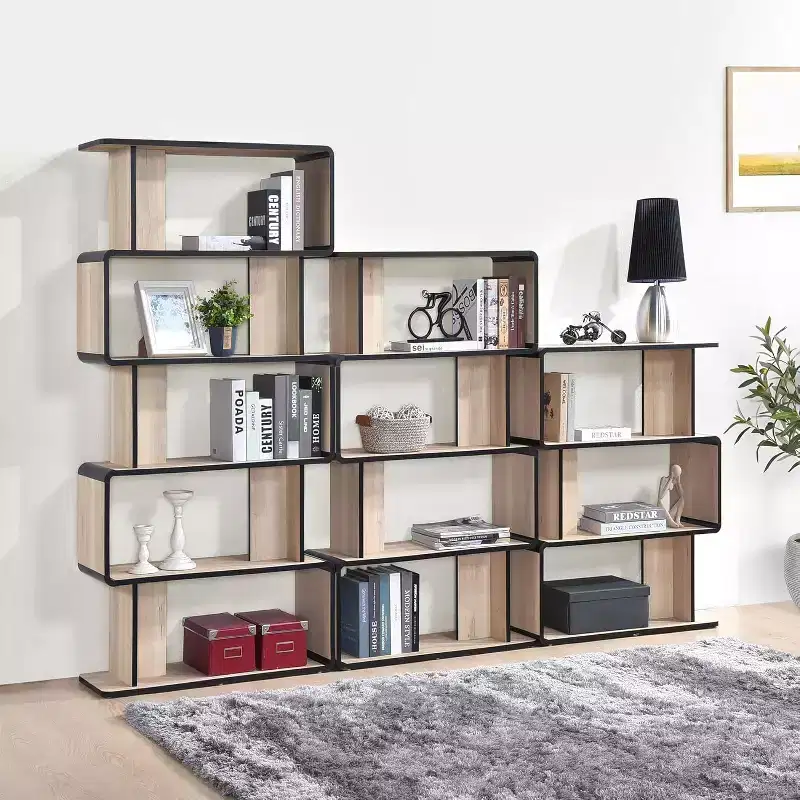 3-Piece Bookcase Set with 3-Tier, 4-Tier & 5-Tier Shelves, Modern Oak/Black Wooden Display & Storage Organizer