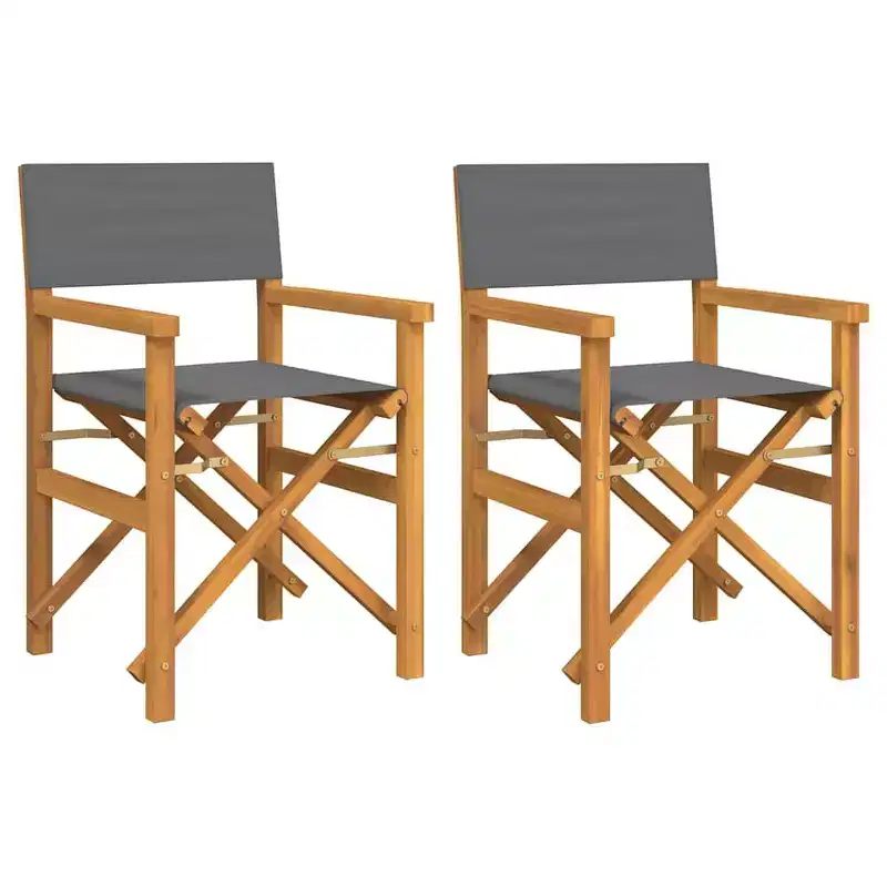 vidaXL Director's Chair Set of 2 Grey Teak wood and polyester Medium