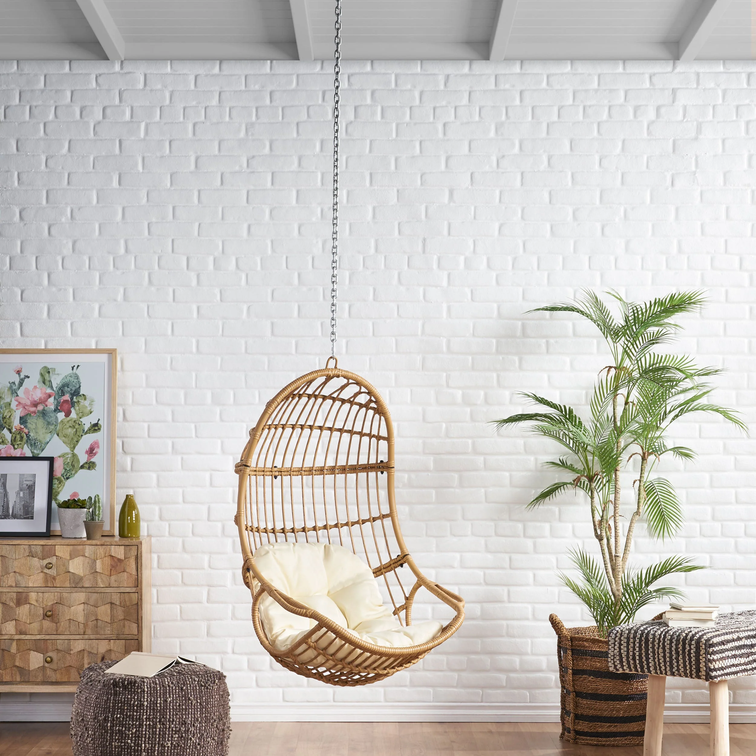 Outdoor/Indoor Wicker Hanging Swing Chair with Cushion
