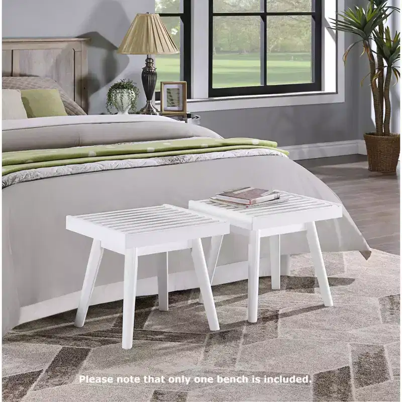 Roundhill Furniture Larwich Solid Wood Slatted Bench, 19-Inch Long, White