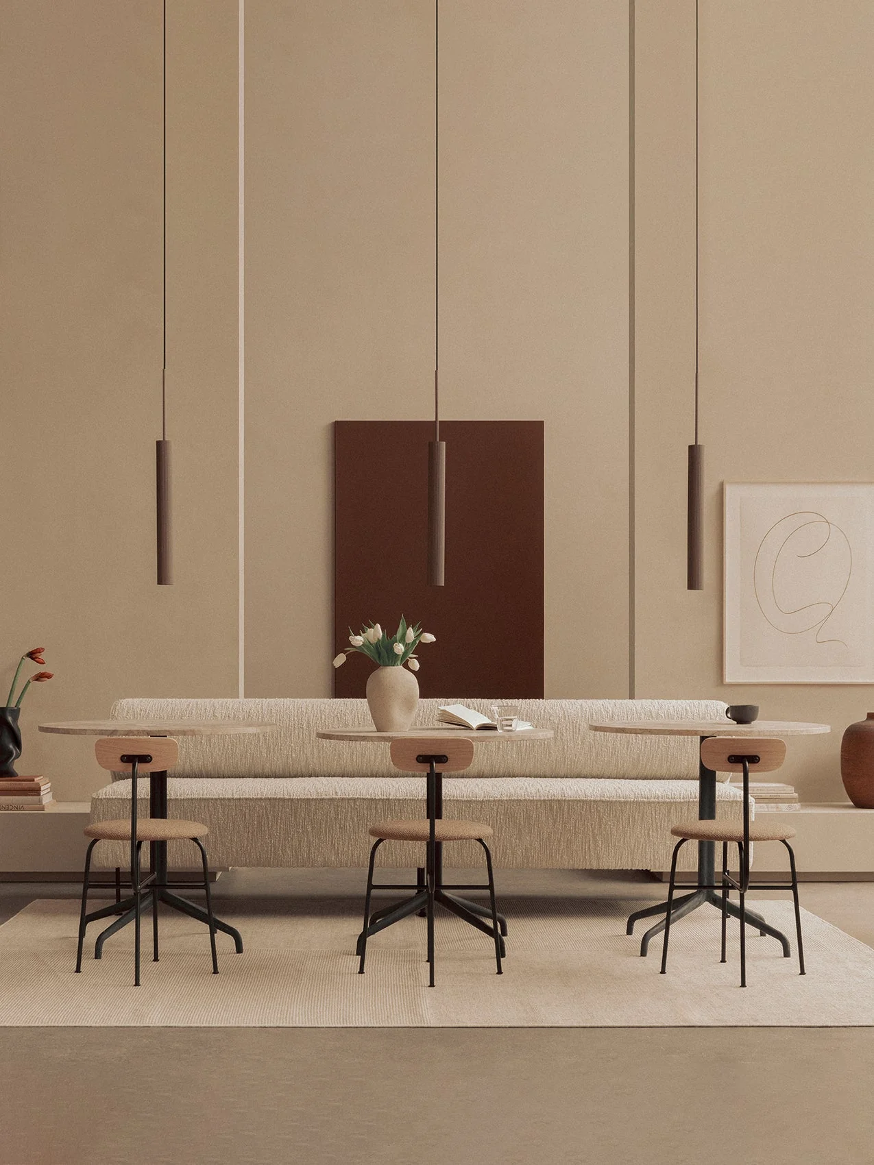 Contemporary Wood Veneer Dining Chair Seat Upholstered with Sleek Recognisable Silhouette for Dining Room