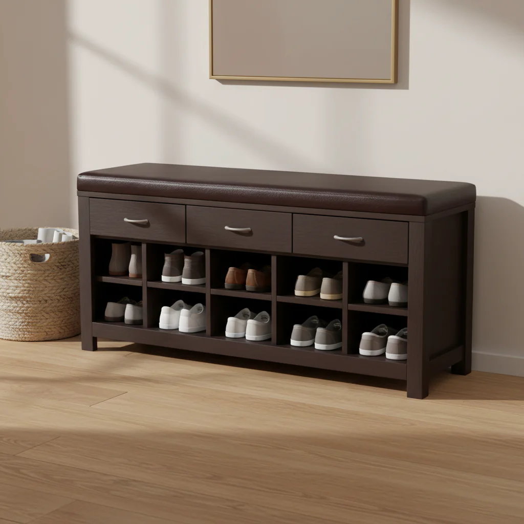 Dark Espresso Rectangle Storage Bench, Seats 2
