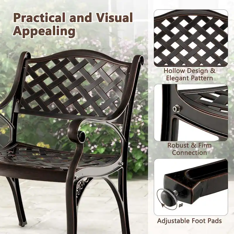Costway 2/4 PCS Cast Aluminum Patio Chairs Set of 2 All Weather