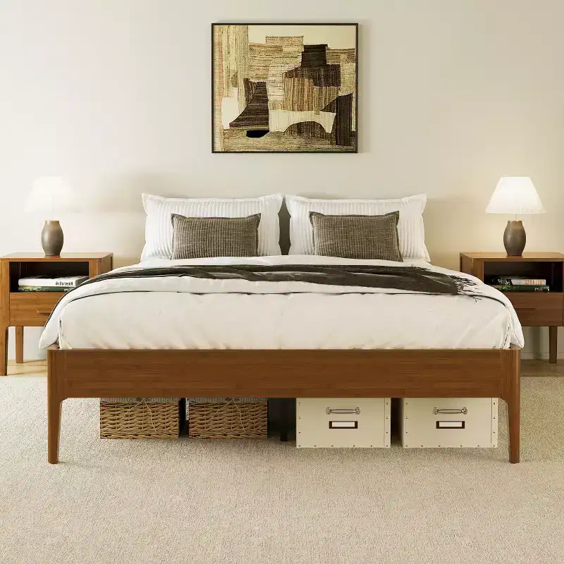 Solid Bamboo Platform Bed Frame with Metal Center Support & Underbed Storage