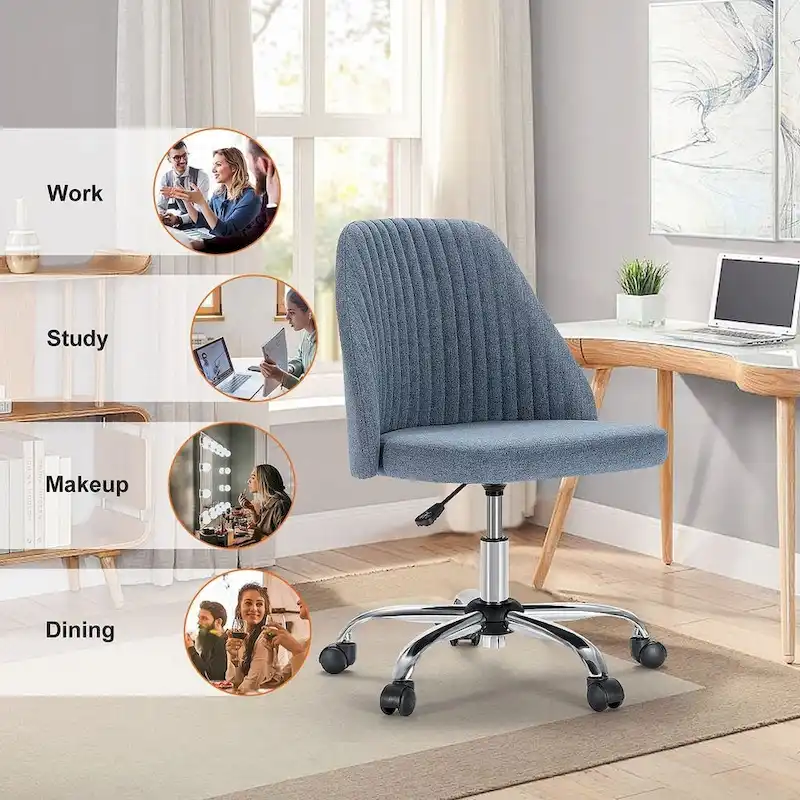 Office Chair with Wheels, Adjustable Height Fabric Upholstered Computer Desk Chair Swivel