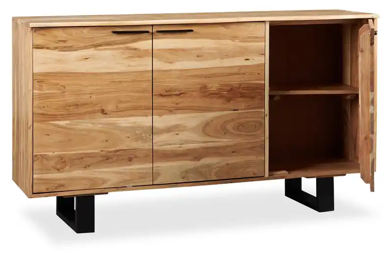 Dining Server with Storage, 60W, Acacia Wood & Metal - Natural & Black