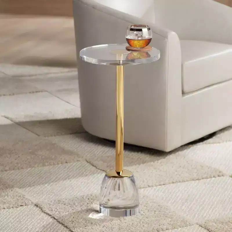 55 Downing Street Hanna 24 3/4 Luxe Gold Side Table with Acrylic Top and Glass Base