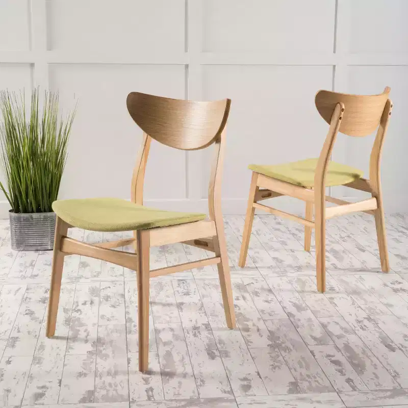 GDFStudio Toranto Mid-Century Modern Fabric Upholstered Rubberwood Dining Chairs (Set of 2)
