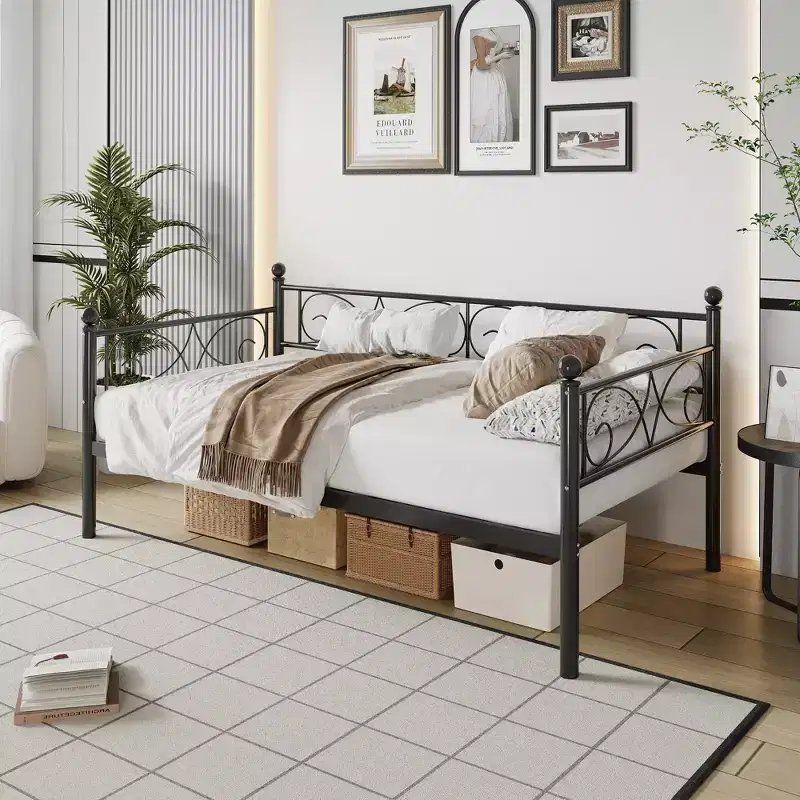 Daybed Frame, Metal Sofa Bed Frame, Heavy Duty Metal Slats, Day Bed for Living Room, Bedroom, Guest Room, Space Saving