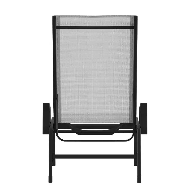 Emma and Oliver Textilene Adjustable 5 Position Patio Chaise Lounge with Armrests and Metal Frame