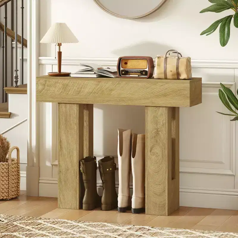 HOMCOM Console Table, Narrow Sofa Table Behind the Couch, Farmhouse Entryway Table for Living Room, Hallway, Entrance, Oak