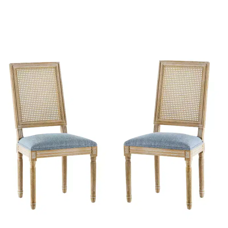 Christopher Knight Home Set of 2 Peyton French Country Fabric Upholstered Wood and Cane Dining Chairs Slate Blue