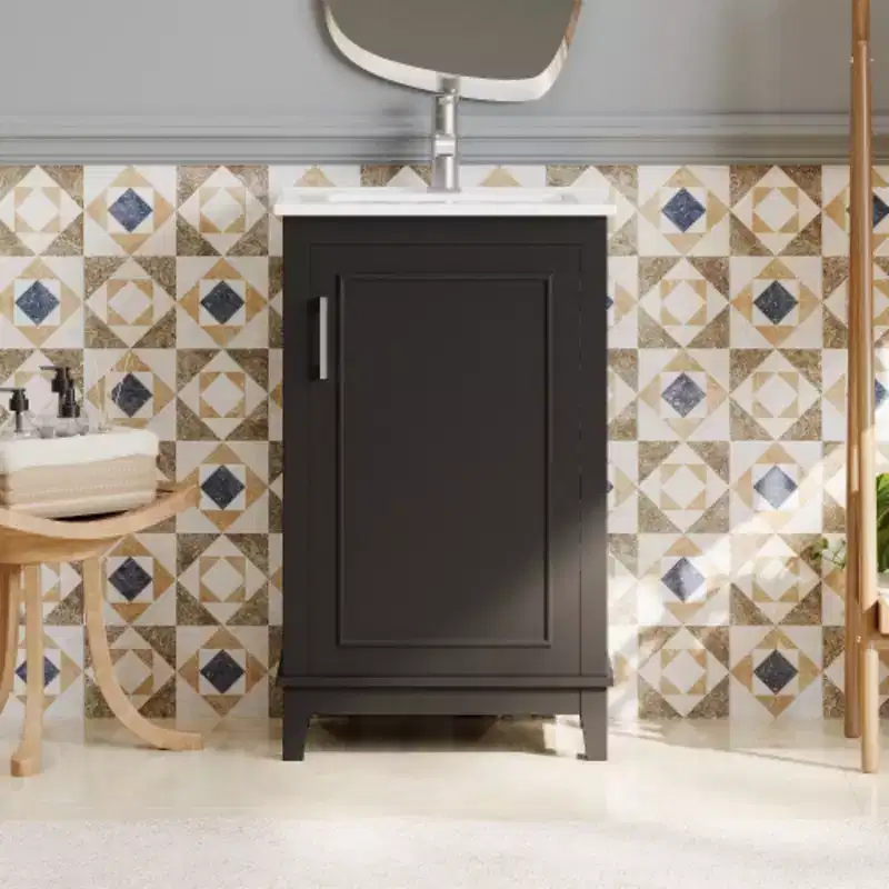 20 inch modern small bathroom storage cabinet, dressing table with ceramic basin, ample storage space