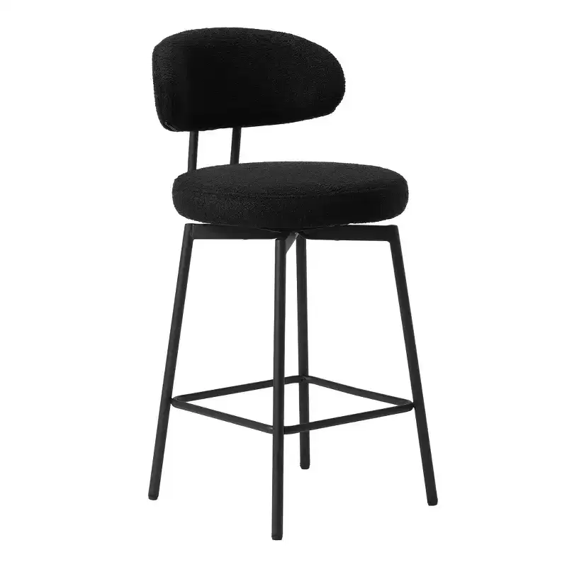 Modern Upholstered Faux Shearling Fabric Counter Height Bar Stools with Back (Set of 2