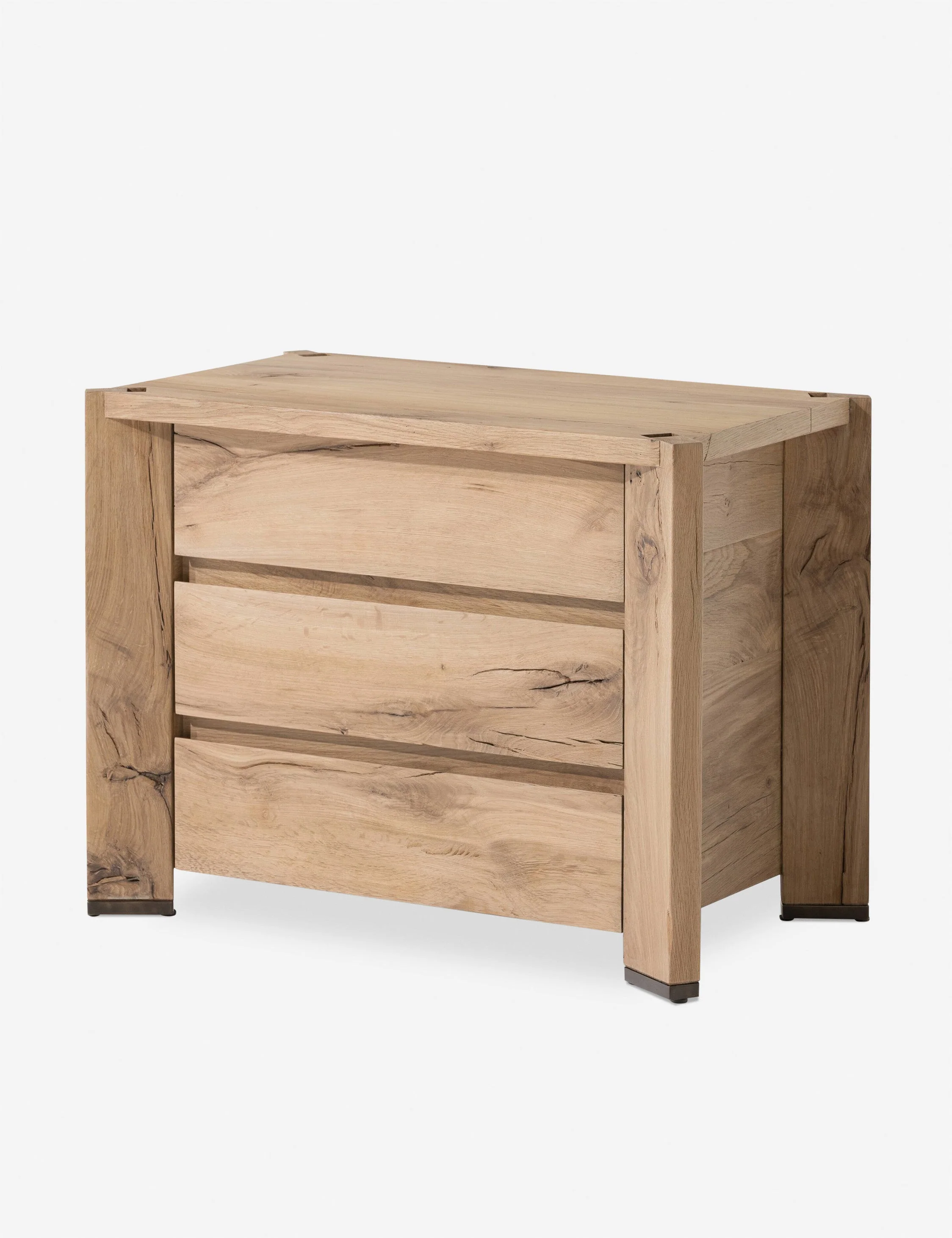 Nightstand - Angular legs and exposed joinery add rich character to this wood nightstand