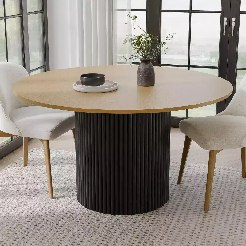 52 Solid Wood Round Dining Table Kitchen Table for 4-6 with Tabletop & Concave Cylinder Legs for Living/Dining Room Coffee Office Natural