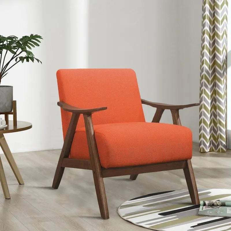 Accent Chair with Curved Armrests and Cushioned Seat – Orange