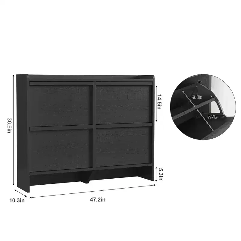 GustoWave Shoe Cabinet with 4 Flip Drawers, Wooden Shoe Organizer Cabinet with Adjustable Shelf, Shoe Storage for Entryway, Hidden Shoe Cabinet