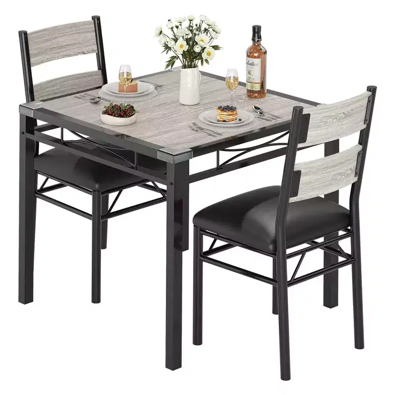 Space-Saving MDF Dining Table Set with Iron Base  Nesting Chairs for Small Kitchen, Apartment or Breakfast Nook